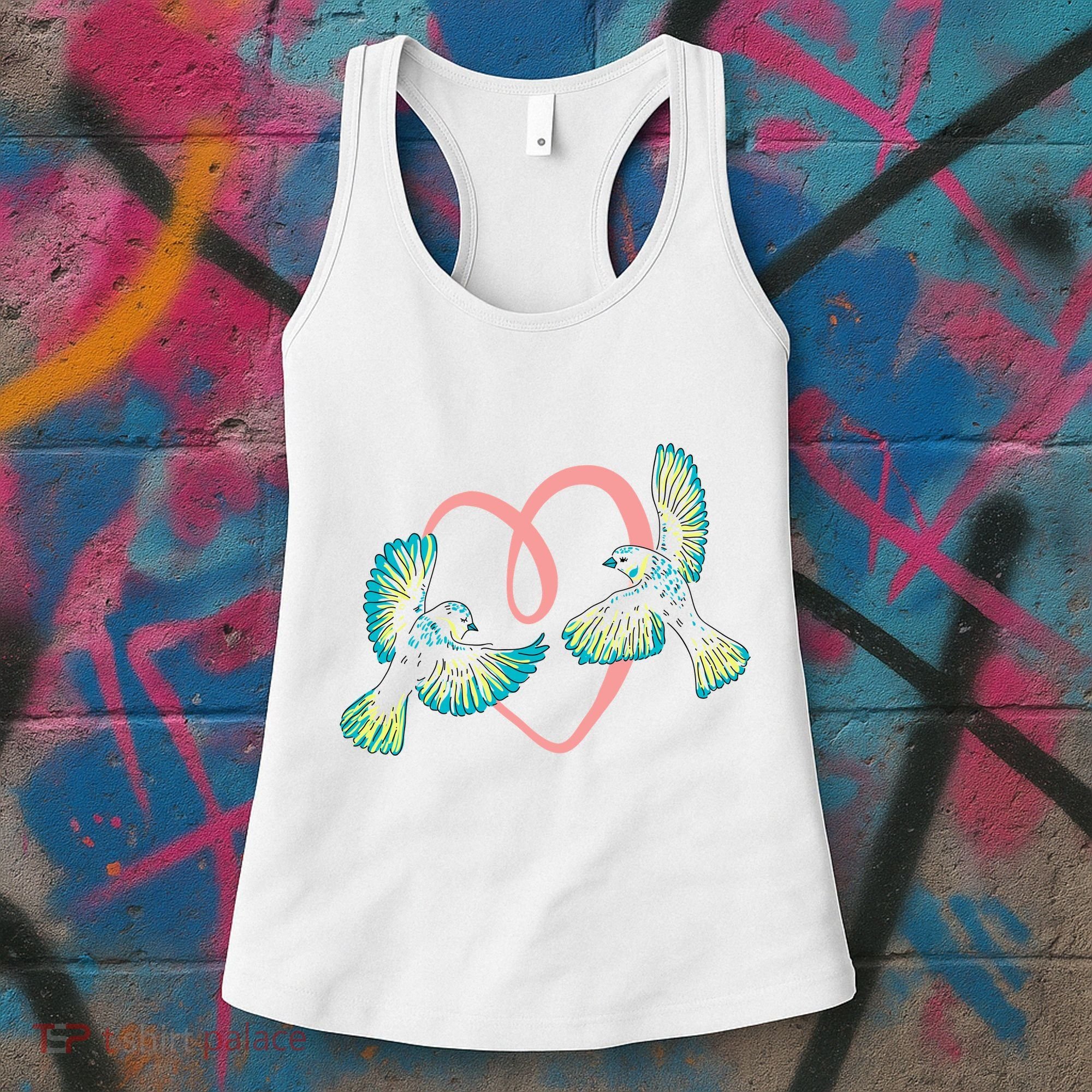 Cute Ribbon Heart Flying Birds Women's Tank Top