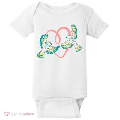 Cute Ribbon Heart Flying Birds Baby Bodysuit
