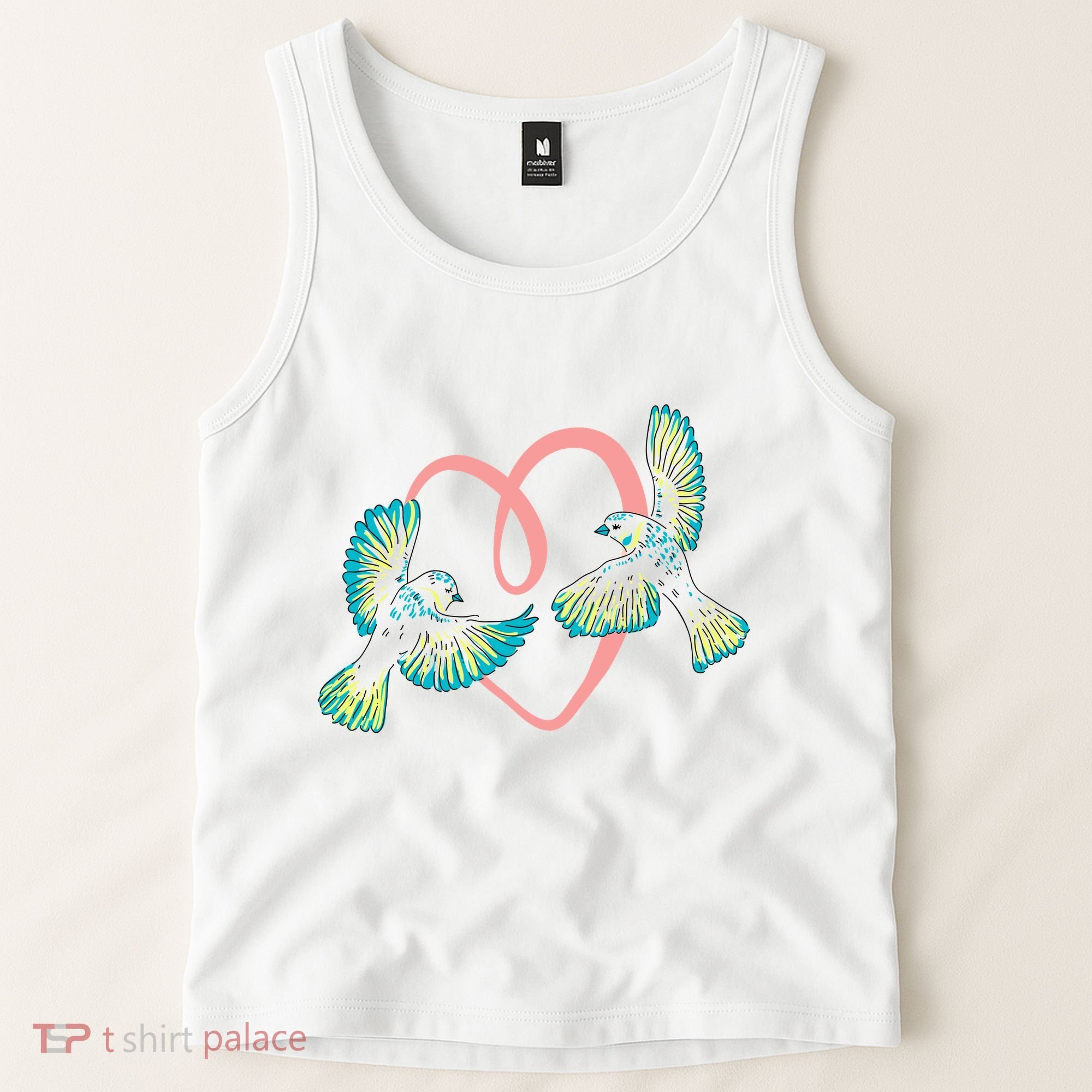 Cute Ribbon Heart Flying Birds Tank Top