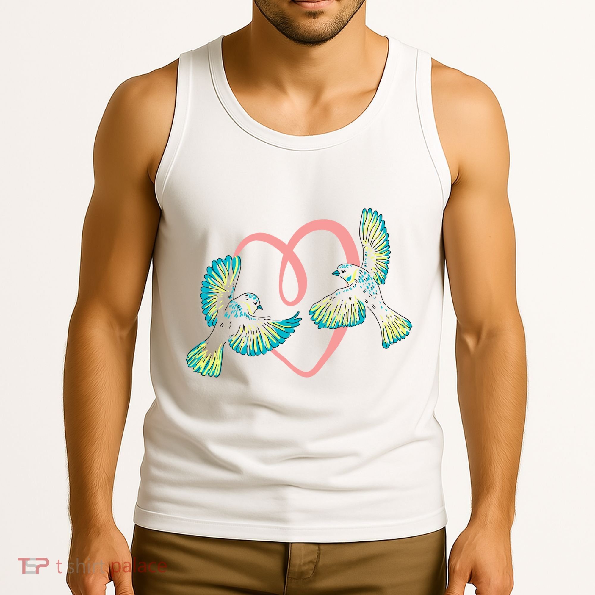 Cute Ribbon Heart Flying Birds Tank Top