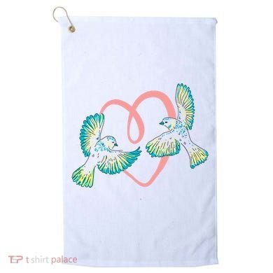 Cute Ribbon Heart Flying Birds Golf Towel