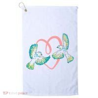 Cute Ribbon Heart Flying Birds Golf Towel thumb 0