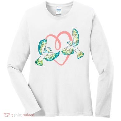 Cute Ribbon Heart Flying Birds Women's Long Sleeve Shirt