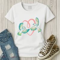 Cute Ribbon Heart Flying Birds Women's T-Shirt thumb 3