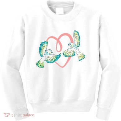 Cute Ribbon Heart Flying Birds Kids Sweatshirt