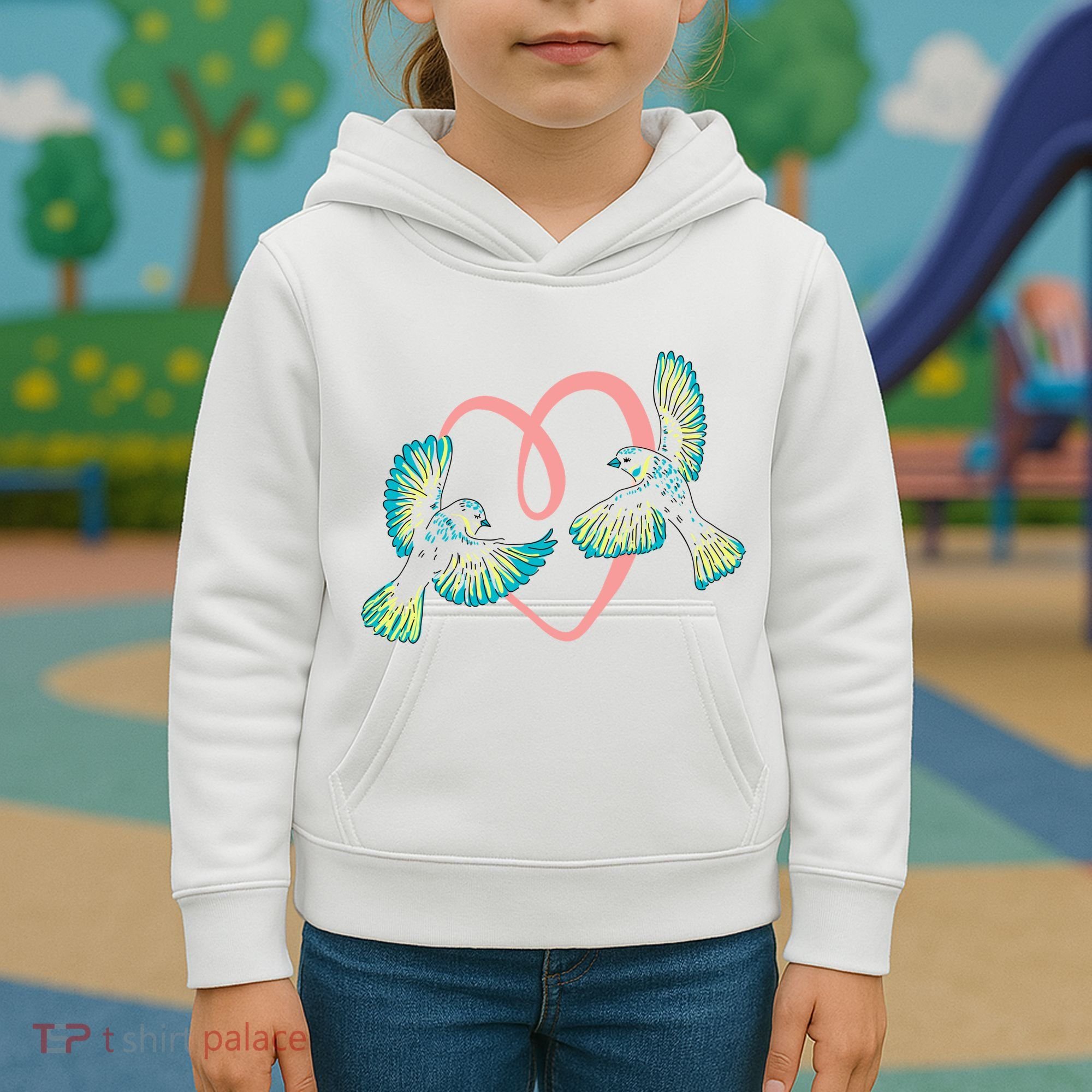 Cute Ribbon Heart Flying Birds Kids Hoodie