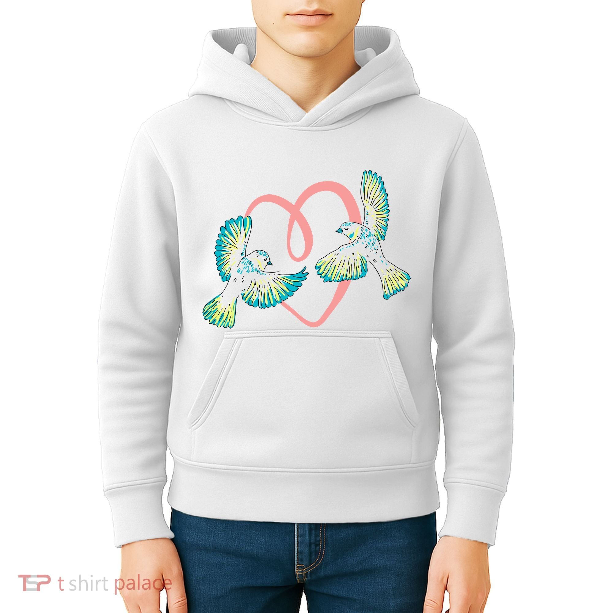 Cute Ribbon Heart Flying Birds Kids Hoodie