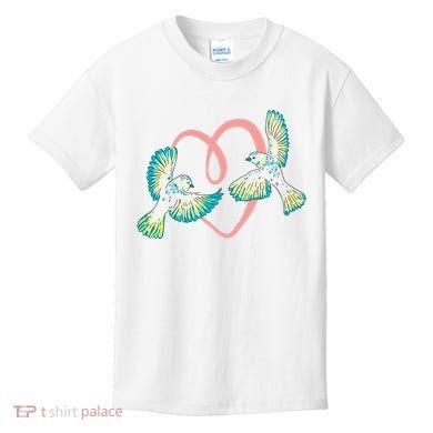 Cute Ribbon Heart Flying Birds Kids T-Shirt