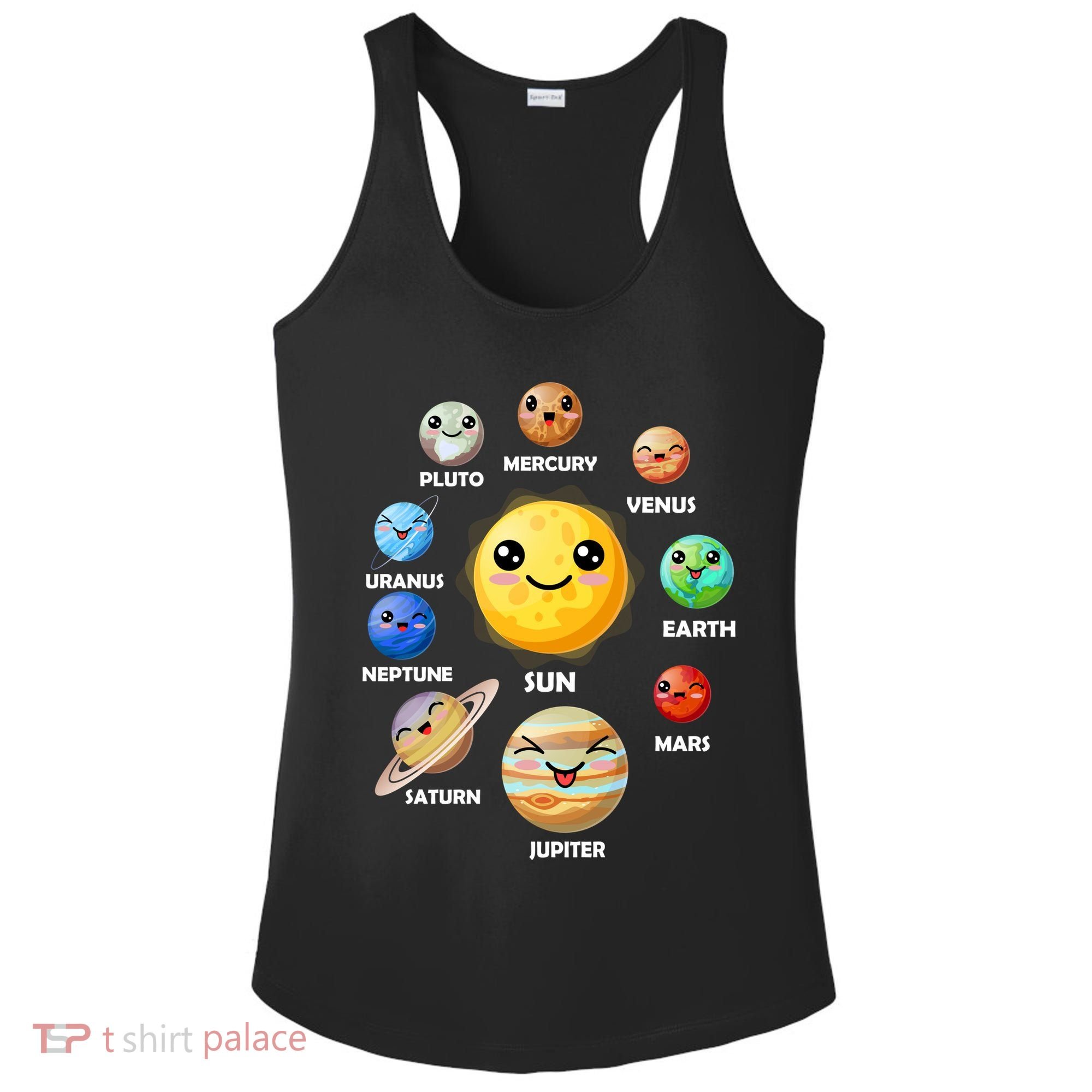 Cute Solar System Emoji Ladies PosiCharge Competitor Racerback Tank