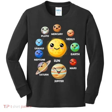 Cute Solar System Emoji Kids Long Sleeve Shirt
