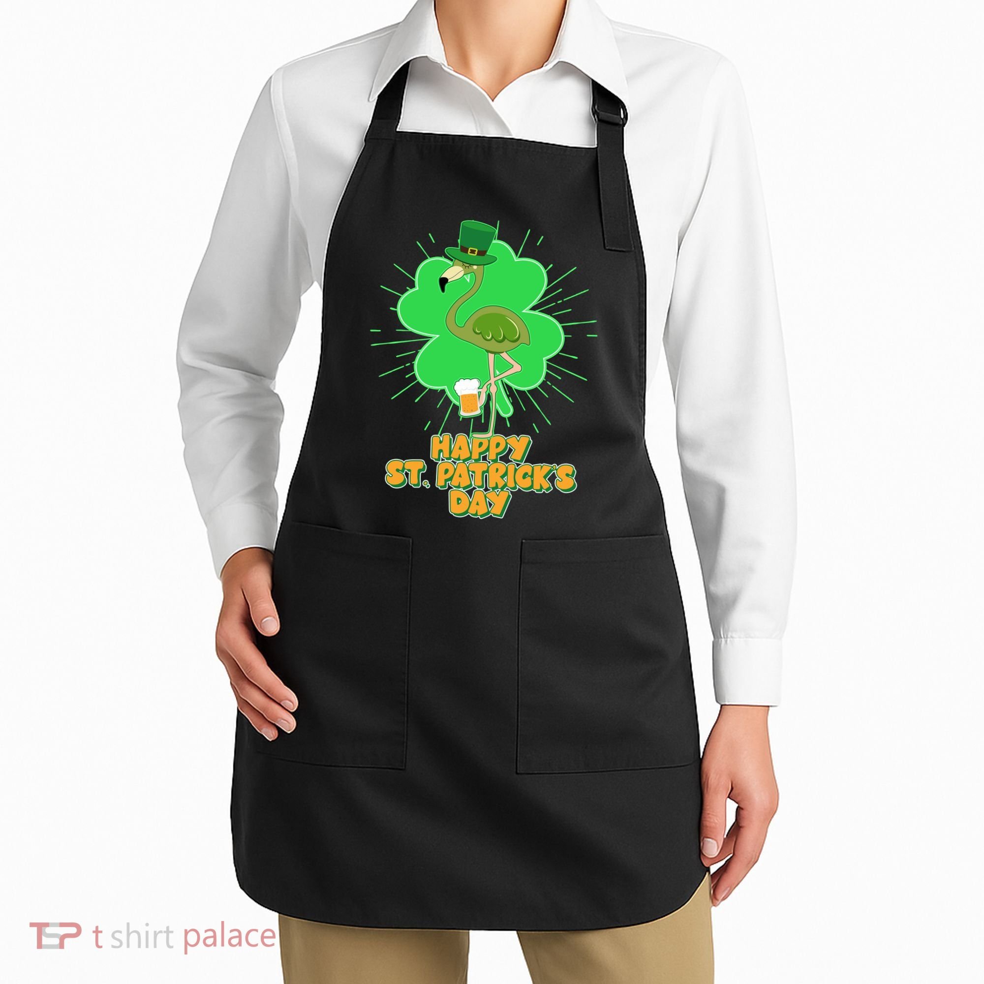 Cute St. Patrick's Day Flamingo With Beer Apron