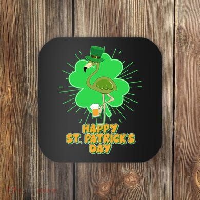 Cute St. Patrick's Day Flamingo With Beer Coaster