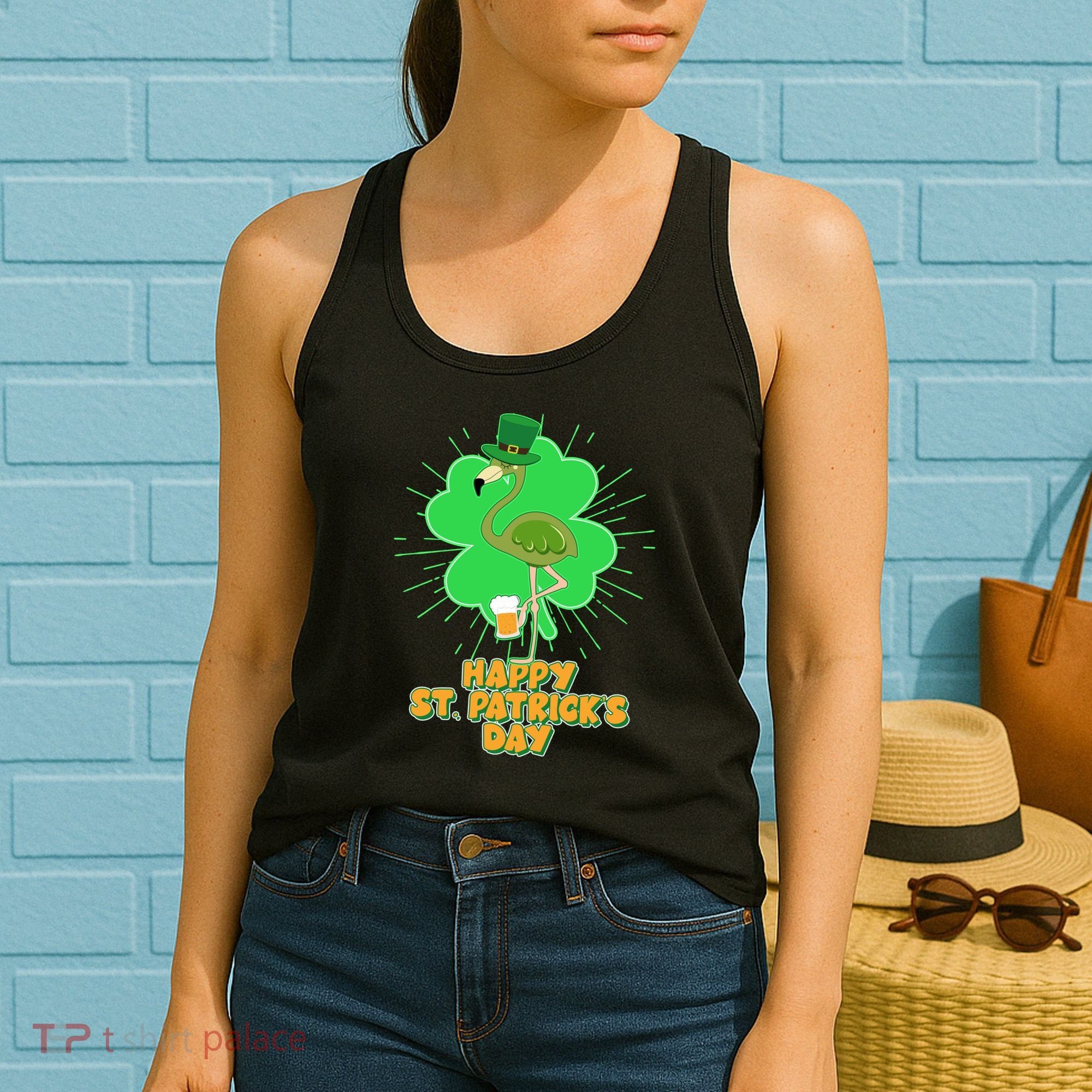 Cute St. Patrick's Day Flamingo With Beer Women's Tank Top
