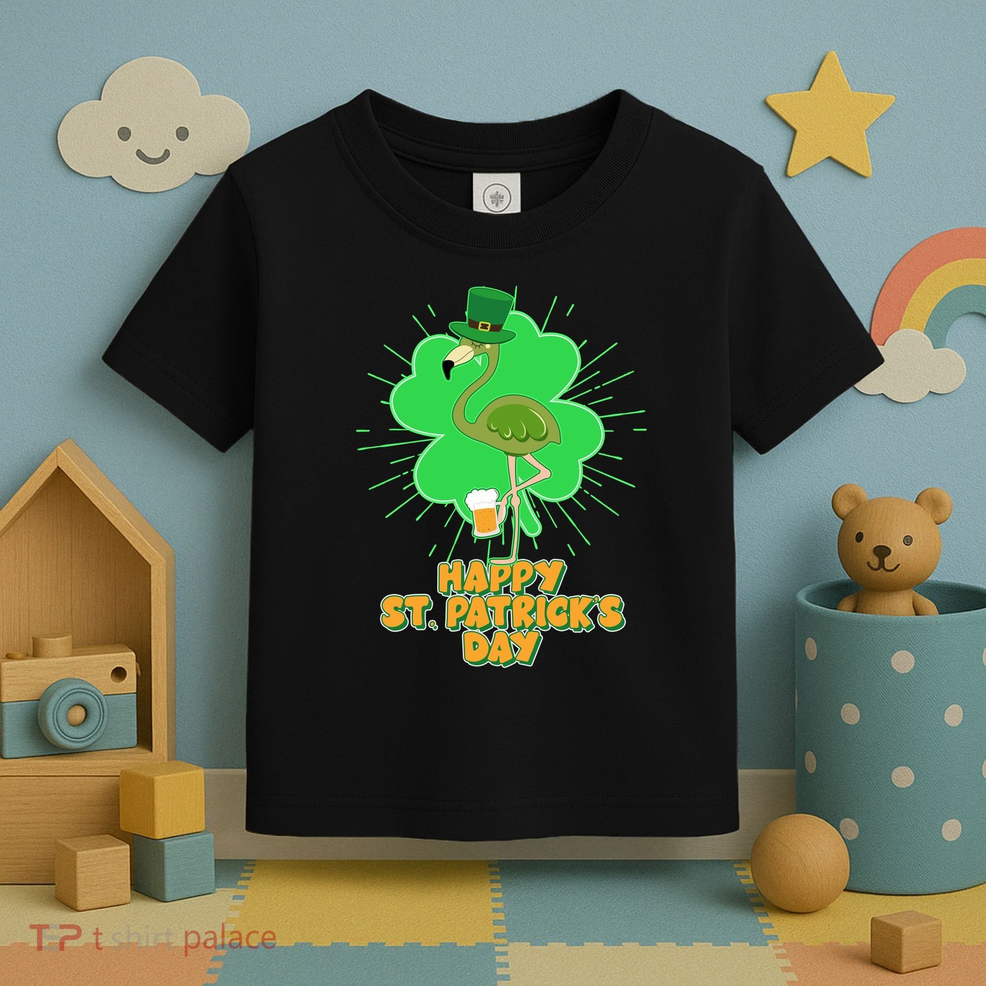 Cute St. Patrick's Day Flamingo With Beer Toddler T-Shirt