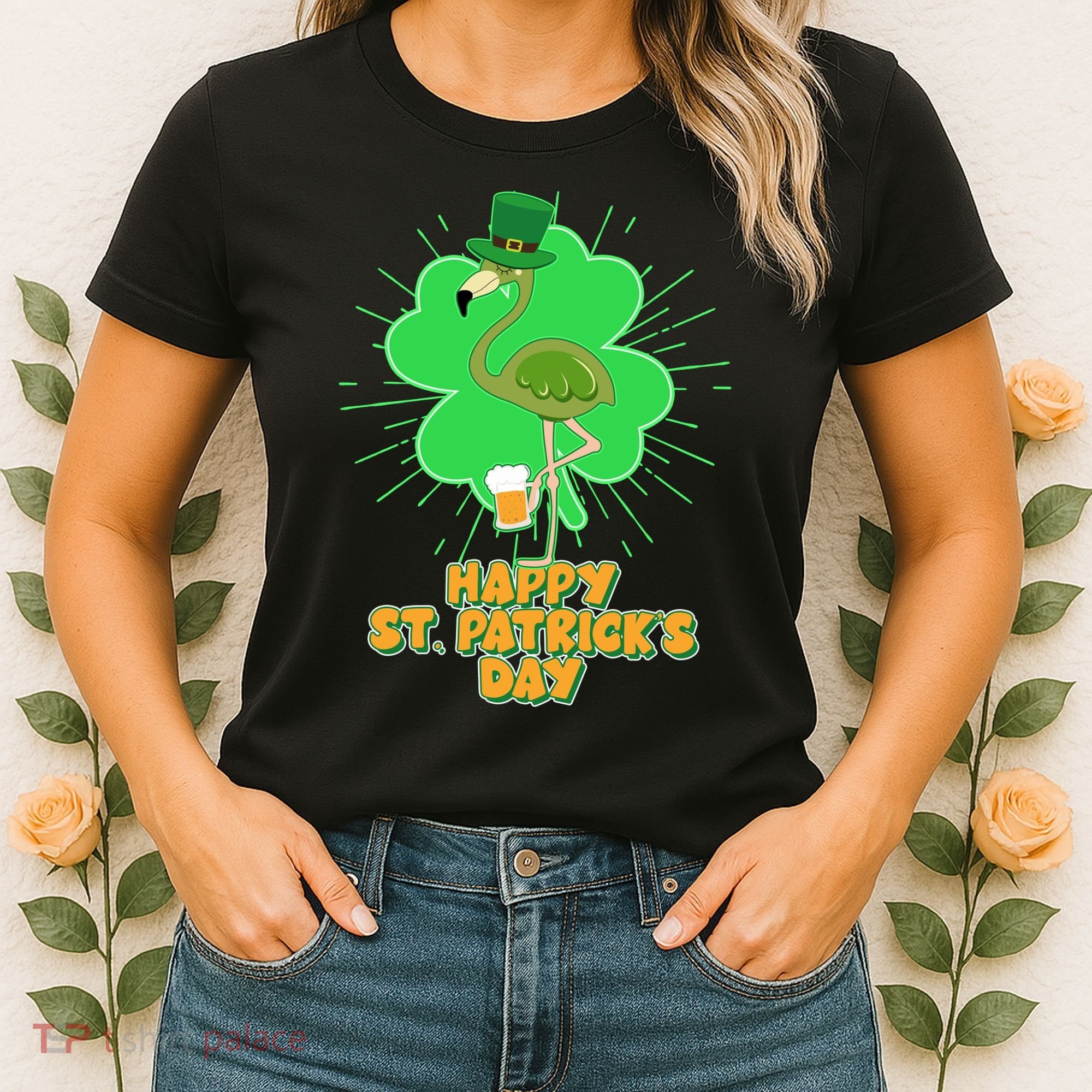 Cute St. Patrick's Day Flamingo With Beer Women's T-Shirt