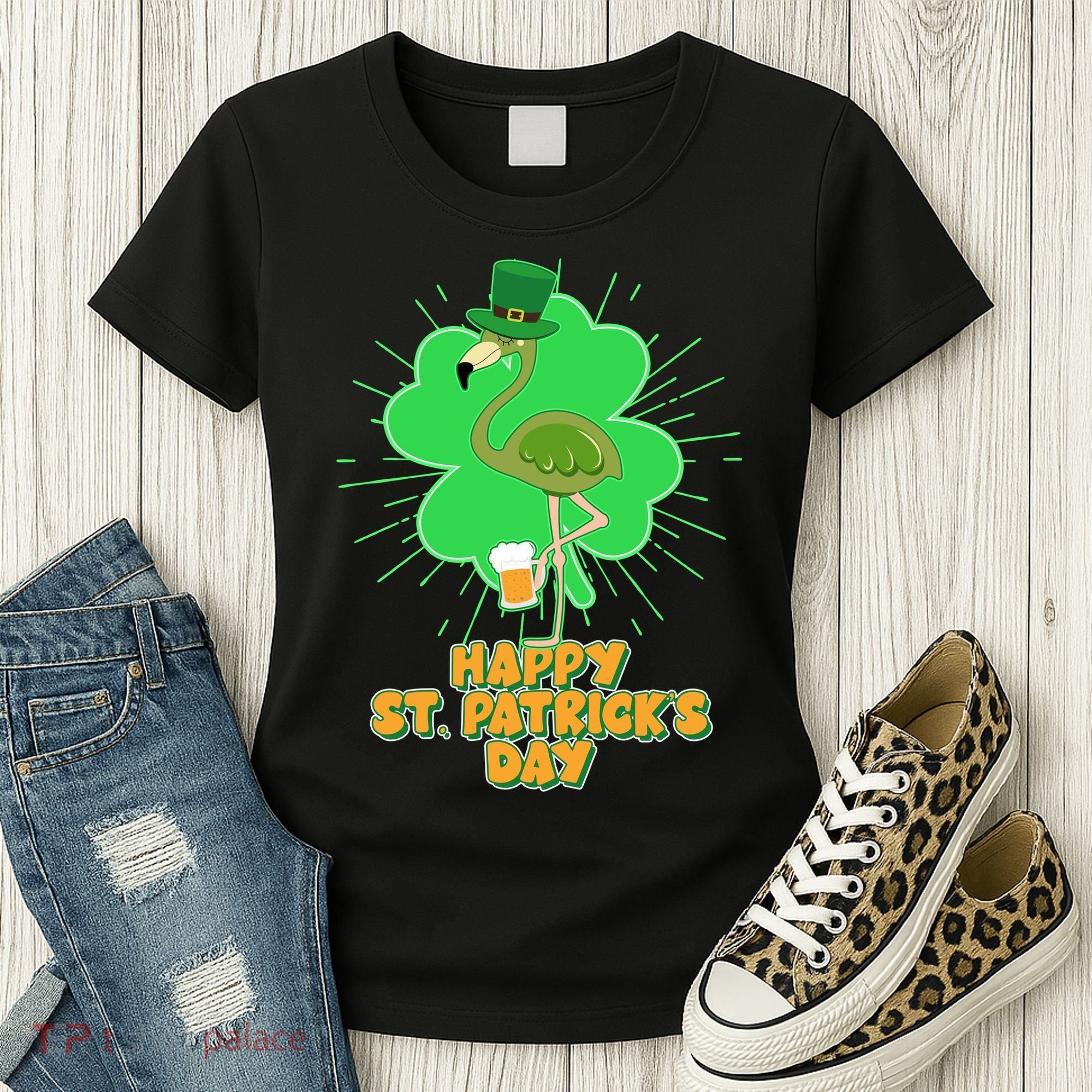 Cute St. Patrick's Day Flamingo With Beer Women's T-Shirt