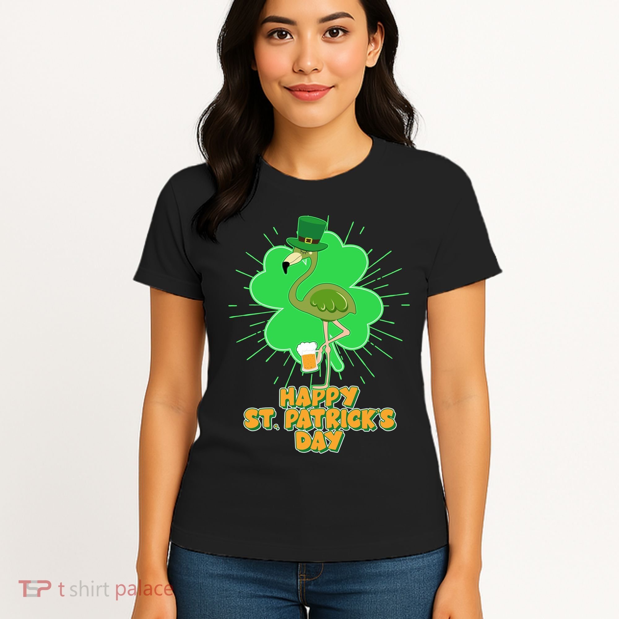 Cute St. Patrick's Day Flamingo With Beer Women's T-Shirt