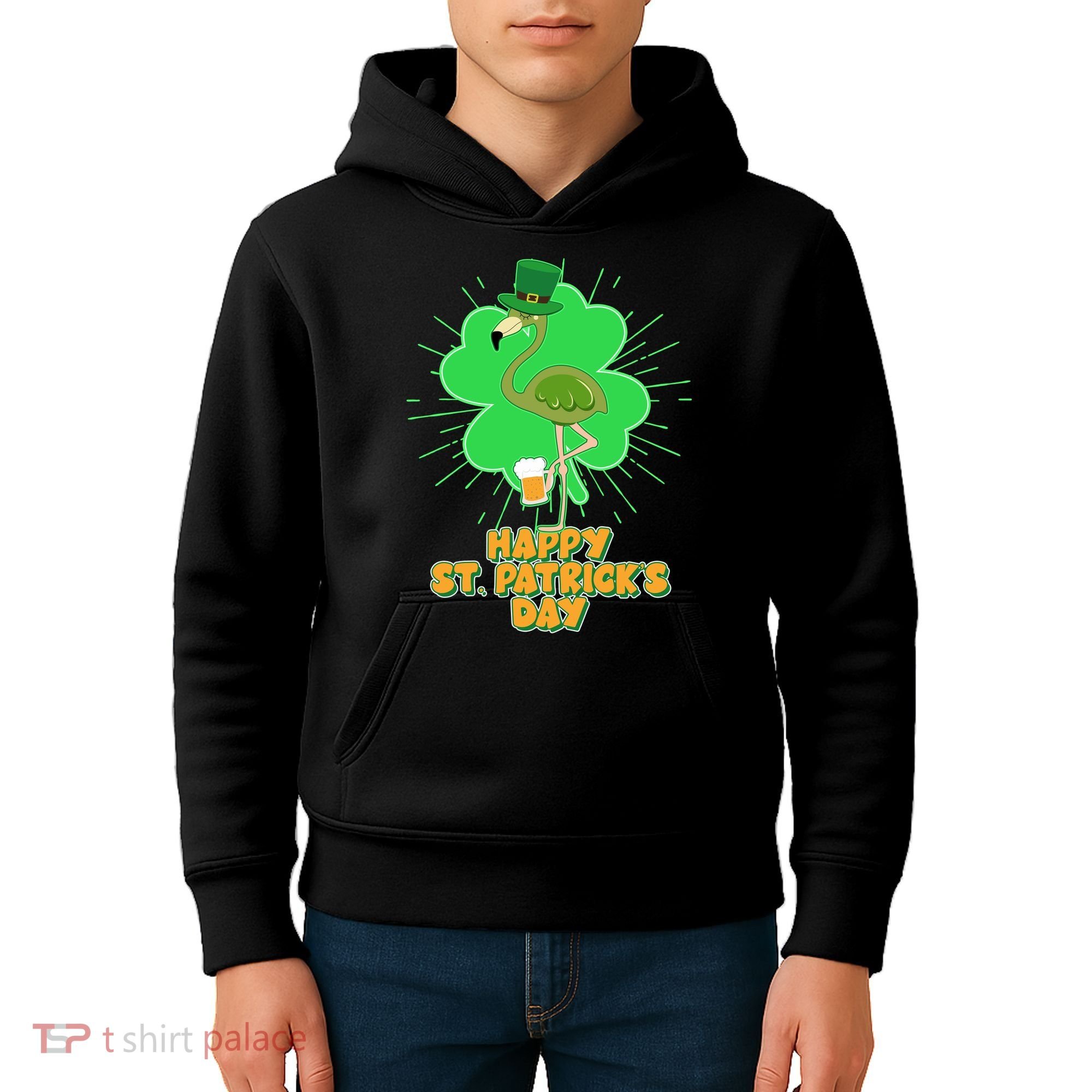 Cute St. Patrick's Day Flamingo With Beer Kids Hoodie