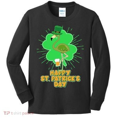 Cute St. Patrick's Day Flamingo With Beer Kids Long Sleeve Shirt