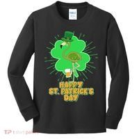 Cute St. Patrick's Day Flamingo With Beer Kids Long Sleeve Shirt thumb 0