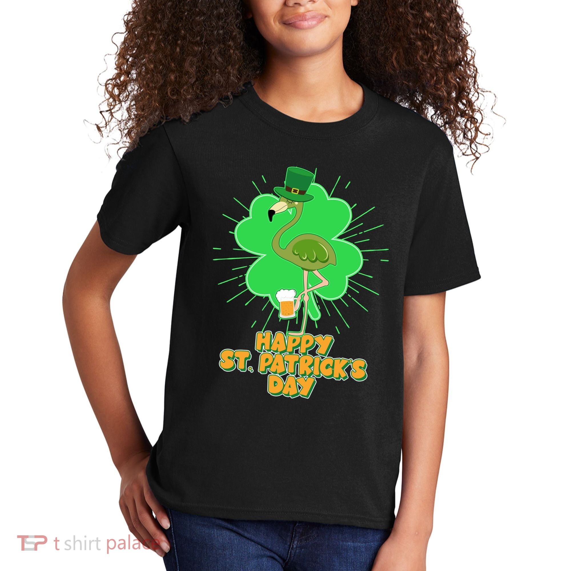 Cute St. Patrick's Day Flamingo With Beer Kids T-Shirt