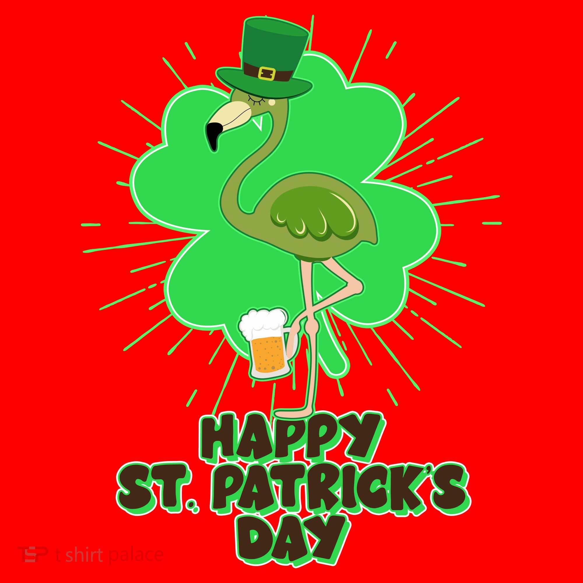 Cute St. Patrick's Day Flamingo With Beer Santa Hat