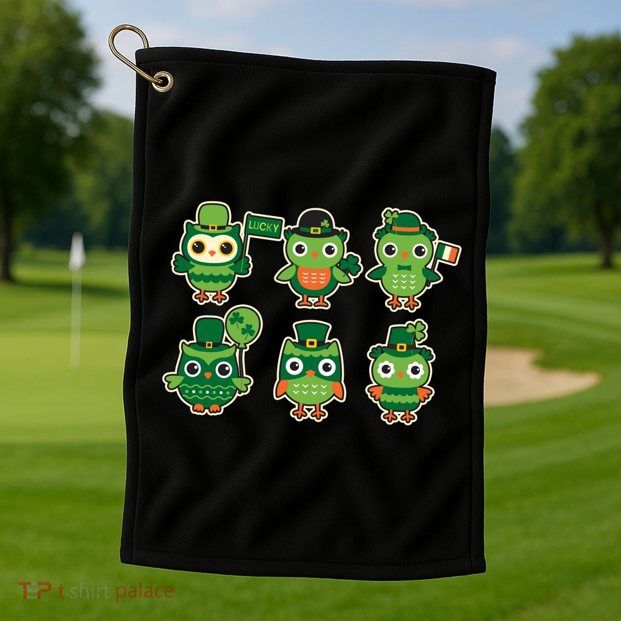Cute St Patrick's Day Lucky Owls Golf Towel