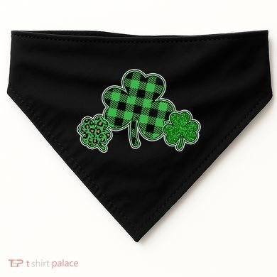 Cute St Patrick's Day Plaid Leopard Print Shamrocks Clovers USA-Made Doggie Bandana