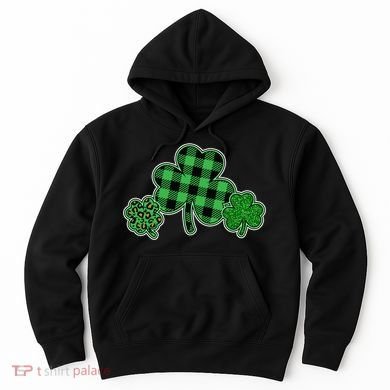 Cute St Patrick's Day Plaid Leopard Print Shamrocks Clovers Hoodie
