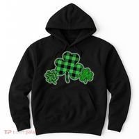Cute St Patrick's Day Plaid Leopard Print Shamrocks Clovers Hoodie thumb 0