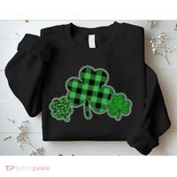 Cute St Patrick's Day Plaid Leopard Print Shamrocks Clovers Sweatshirt thumb 2