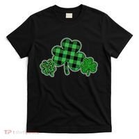 Cute St Patrick's Day Plaid Leopard Print Shamrocks Clovers T-Shirt thumb 0