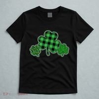 Cute St Patrick's Day Plaid Leopard Print Shamrocks Clovers T-Shirt thumb 5