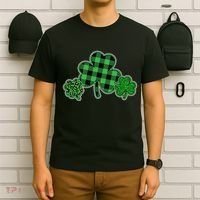 Cute St Patrick's Day Plaid Leopard Print Shamrocks Clovers T-Shirt thumb 6