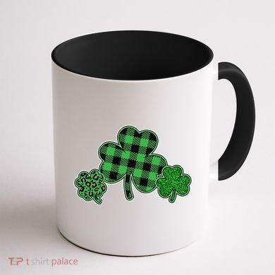 Cute St Patrick's Day Plaid Leopard Print Shamrocks Clovers Coffee Mug back