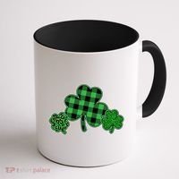 Cute St Patrick's Day Plaid Leopard Print Shamrocks Clovers Coffee Mug thumb 1