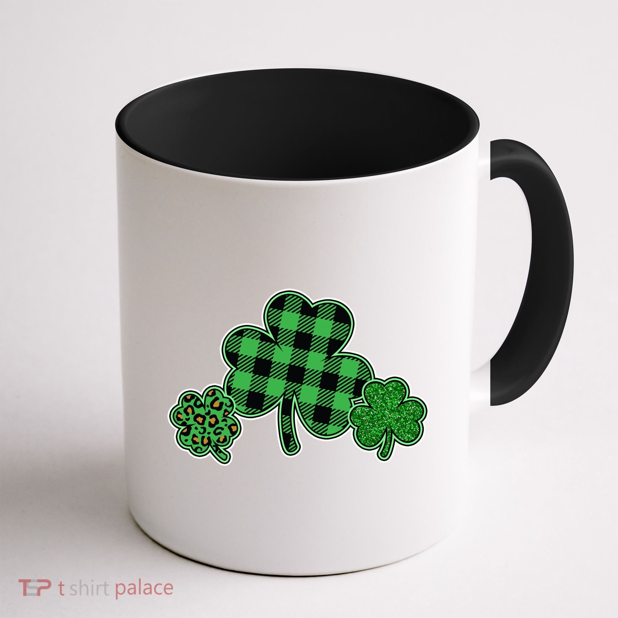 Cute St Patrick's Day Plaid Leopard Print Shamrocks Clovers Coffee Mug