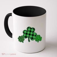 Cute St Patrick's Day Plaid Leopard Print Shamrocks Clovers Coffee Mug thumb 0