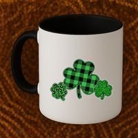 Cute St Patrick's Day Plaid Leopard Print Shamrocks Clovers Coffee Mug thumb 2