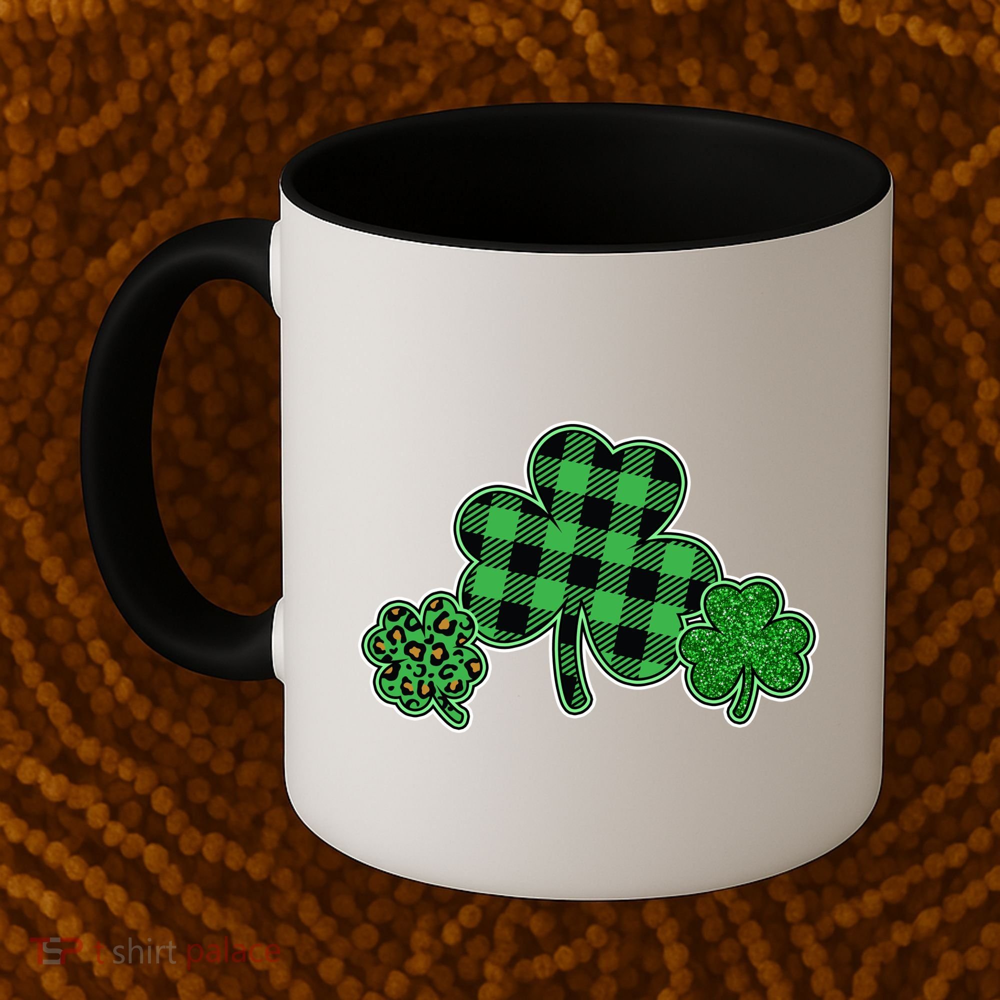 Cute St Patrick's Day Plaid Leopard Print Shamrocks Clovers Coffee Mug