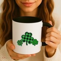 Cute St Patrick's Day Plaid Leopard Print Shamrocks Clovers Coffee Mug thumb 3