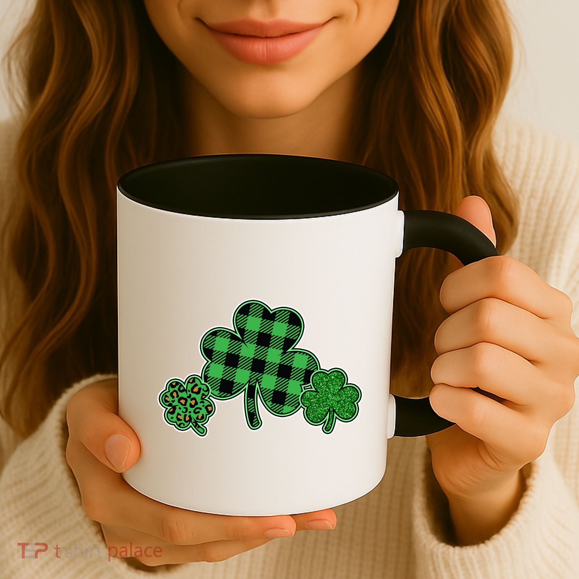 Cute St Patrick's Day Plaid Leopard Print Shamrocks Clovers Coffee Mug