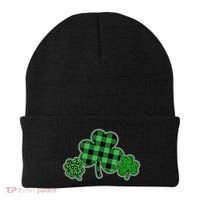 Cute St Patrick's Day Plaid Leopard Print Shamrocks Clovers Beanie thumb 0