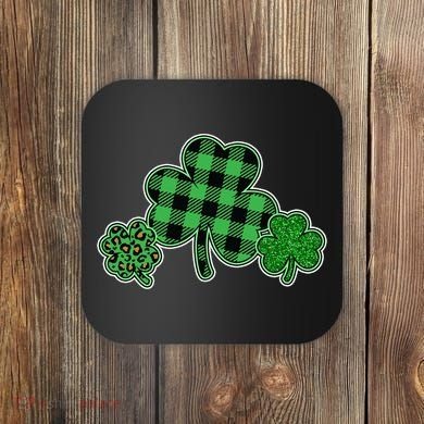 Cute St Patrick's Day Plaid Leopard Print Shamrocks Clovers Coaster