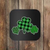 Cute St Patrick's Day Plaid Leopard Print Shamrocks Clovers Coaster thumb 0
