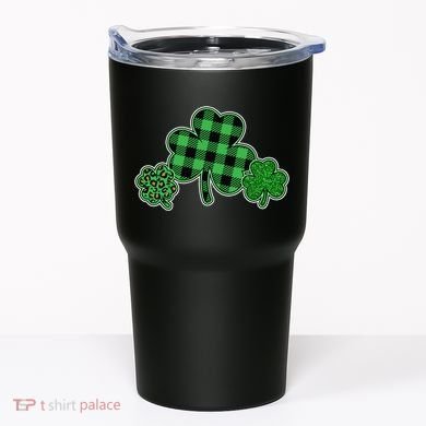 Cute St Patrick's Day Plaid Leopard Print Shamrocks Clovers Tumbler