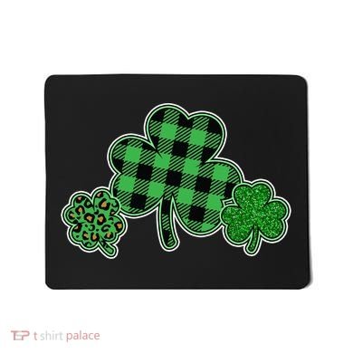 Cute St Patrick's Day Plaid Leopard Print Shamrocks Clovers Mousepad