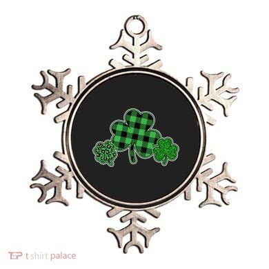 Cute St Patrick's Day Plaid Leopard Print Shamrocks Clovers Ornament