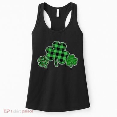 Cute St Patrick's Day Plaid Leopard Print Shamrocks Clovers Women's Tank Top