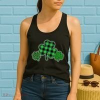 Cute St Patrick's Day Plaid Leopard Print Shamrocks Clovers Women's Tank Top thumb 2